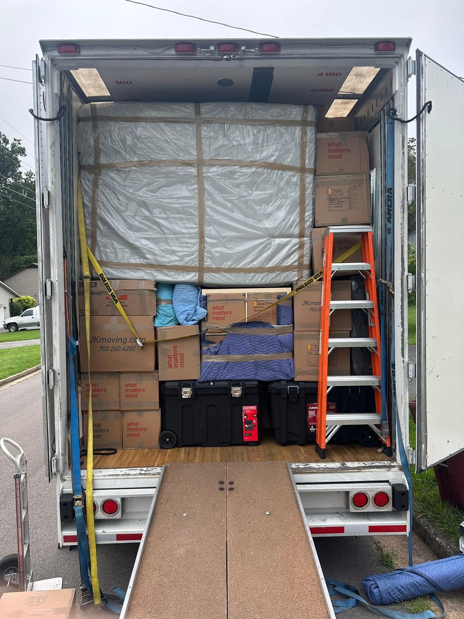 Fully loaded moving truck ready for long-distance transport